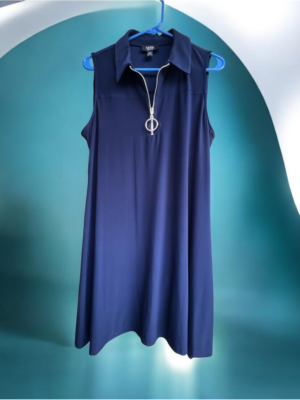 MSK Petite PXL Navy Blue Sleeveless Dress with Bright Silver Zipper Pull